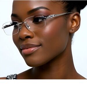 Rimless Rectangle Silver Clear Eye Glasses Women Fashion Eyewear Casual Business
